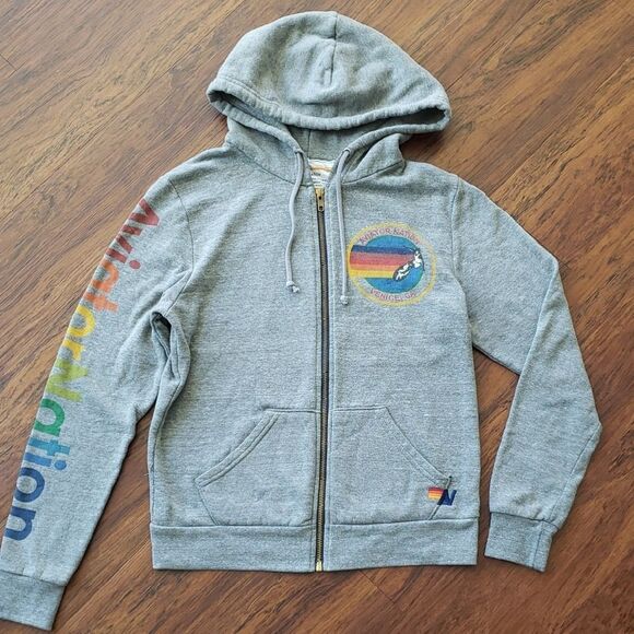 Aviator Nation Tops - Aviator Nation Gray Rainbow Chic Edgy Feminine Y2K Full-Zip Hoodie Size Small